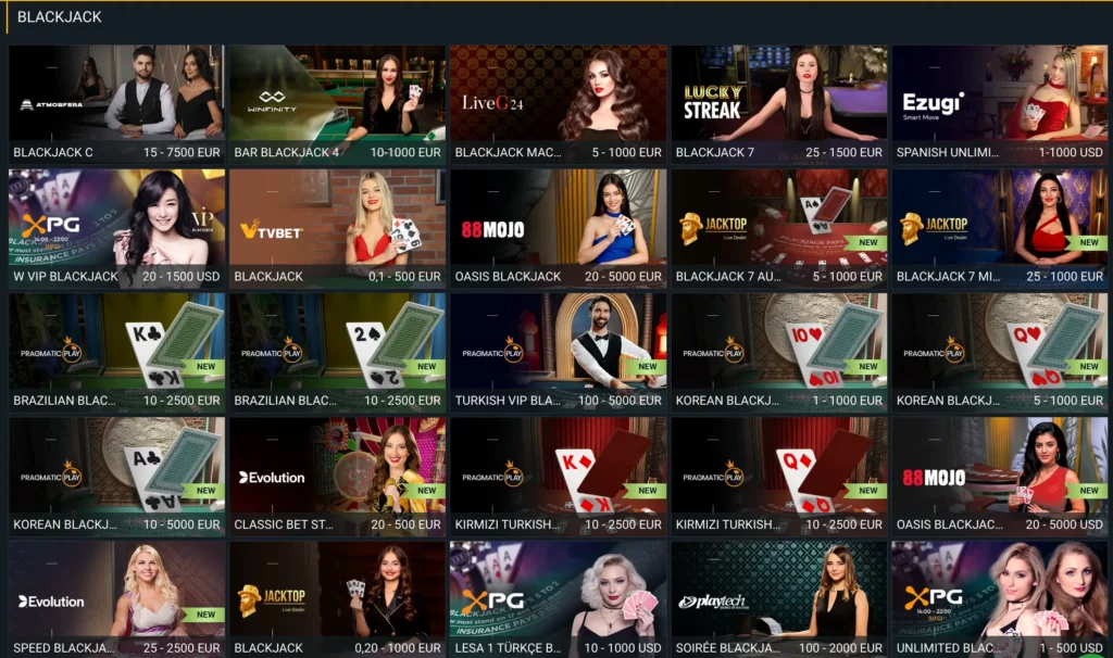 Jeux de blackjack avec croupier en direct sur le casino en ligne Melbet.