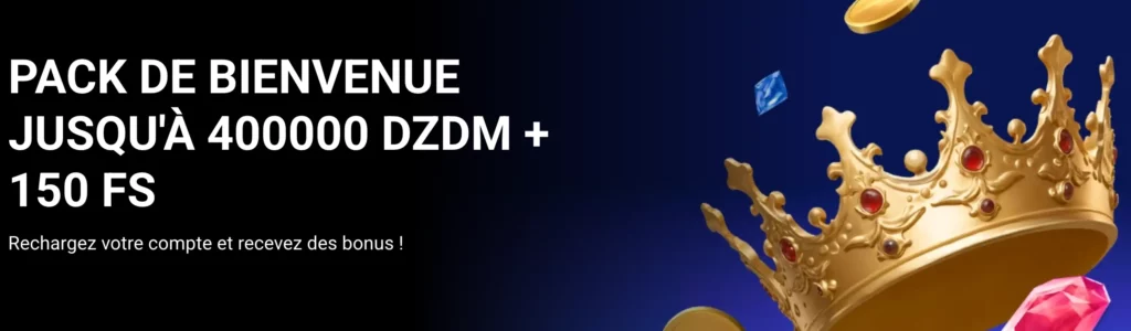 Le bonus de bienvenue du casino 1xBet Algérie - 200 % à hauteur de 400 000 DZD + 150 tours gratuits.