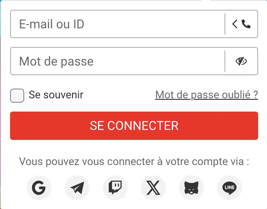 Le formulaire de connexion de MegaPari DZ login montrant l'option de connexion par e-mail pour les joueurs algériens.
