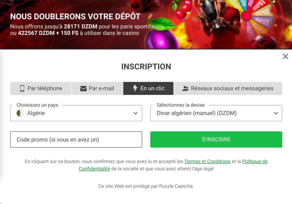 Le formulaire d'inscription à 888Starz Algérie est accessible en un clic et permet la création instantanée d'un compte.