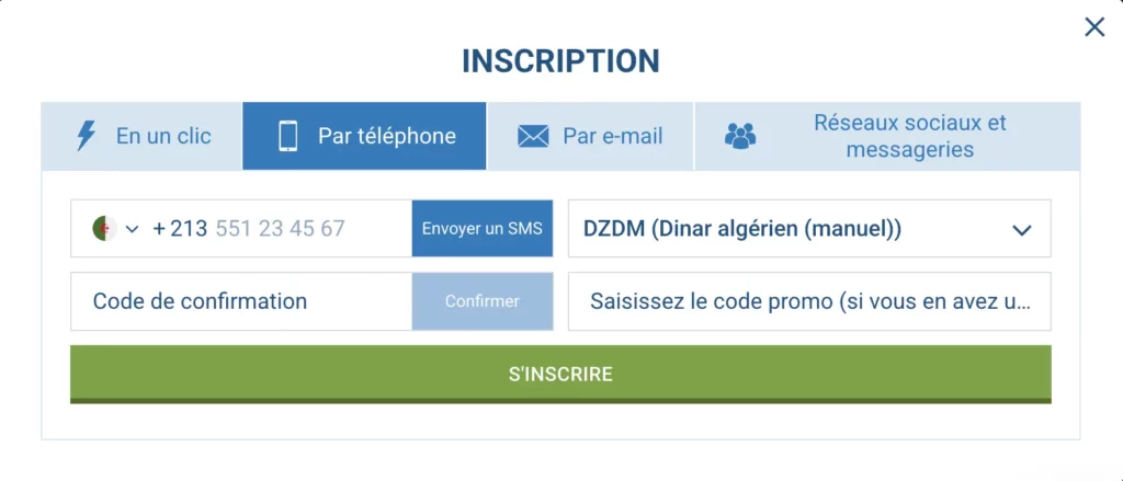 Inscription 1xBet Algérie - un processus d'inscription simple par numéro de téléphone.