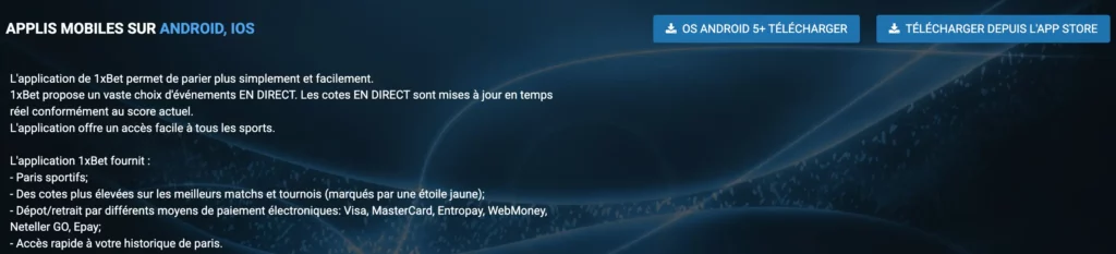 Lien de téléchargement de 1xBet Casino pour les iPhones et les iPads