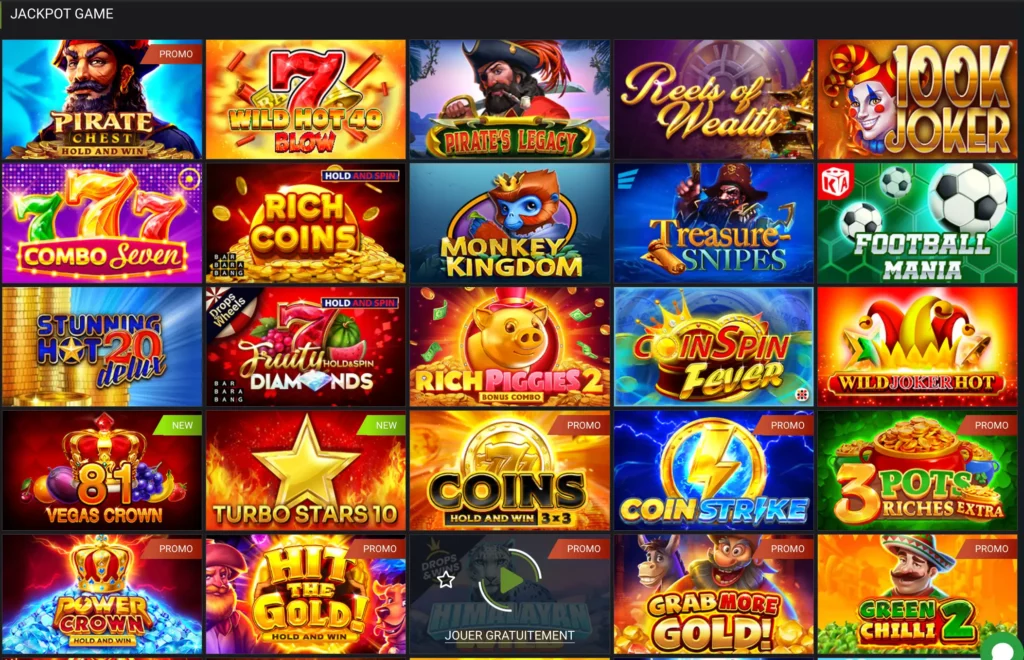 Screenshot of jackpot slot games at 888Starz Casino.