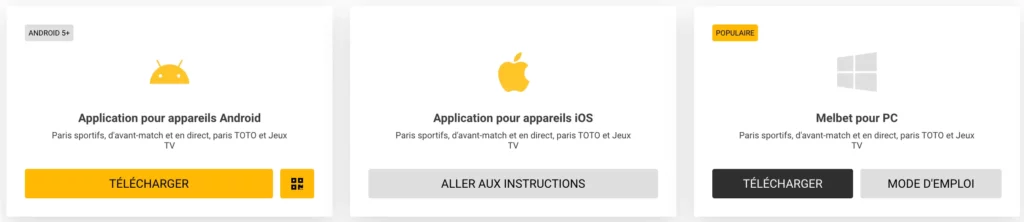 Options de téléchargement de l'application MelBet