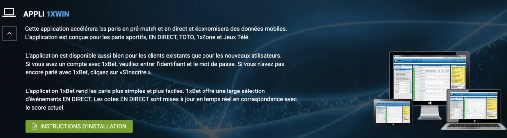Téléchargement de 1xBet pour Windows
