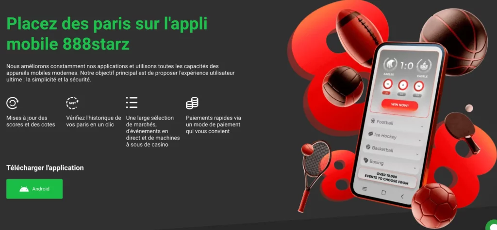 La page de téléchargement de l'APK de 888Starz pour les utilisateurs d'Android en Algérie.