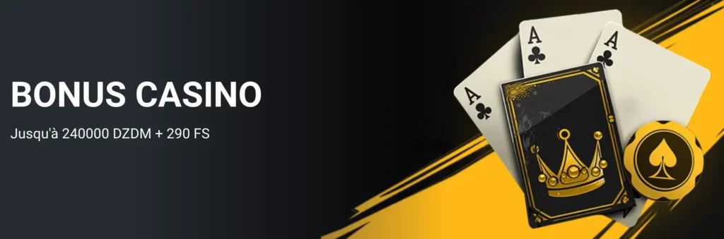 La bannière de bonus de bienvenue du casino MelBet Algérie présentant un bonus allant jusqu'à 240 000 DZD et 290 tours gratuits.