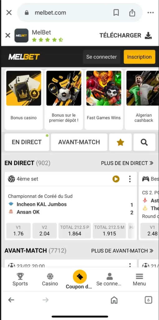 Les jeux mobiles de MelBet Casino DZ sans application sur les navigateurs Android et iOS.