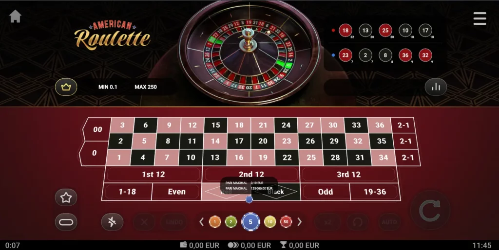 عجلة الروليت الأمريكية ذات صفر مزدوج (00)، توفر مخاطرة أعلى ومدفوعات أكبر.